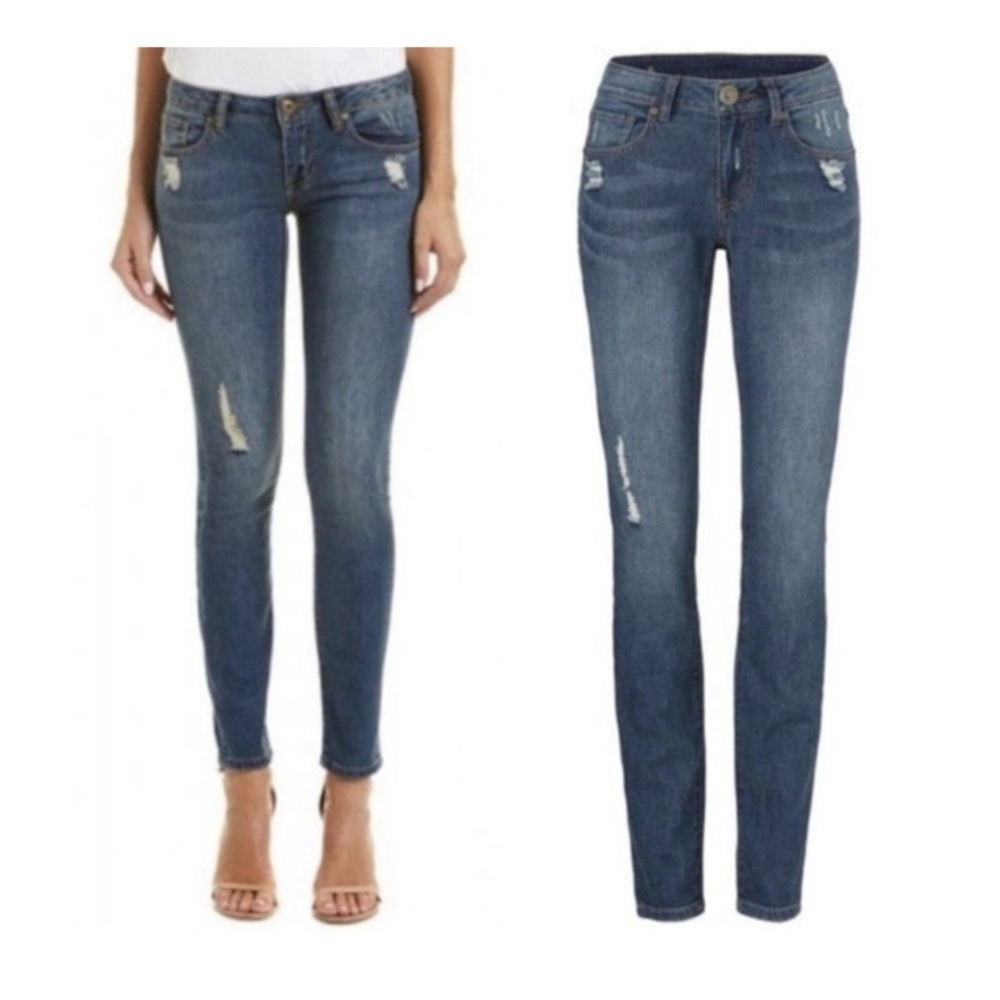 CAbi Women's Medium Blue Distressed Curvy Skinny Jeans 10
